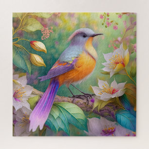 Puzzle Pájaro de fantasía de cabeza lavanda y pecho naran