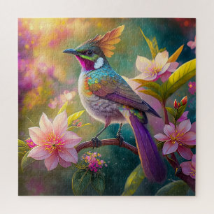 Puzzle Pájaro de fantasía Jay Arcoíris con cresta naranja