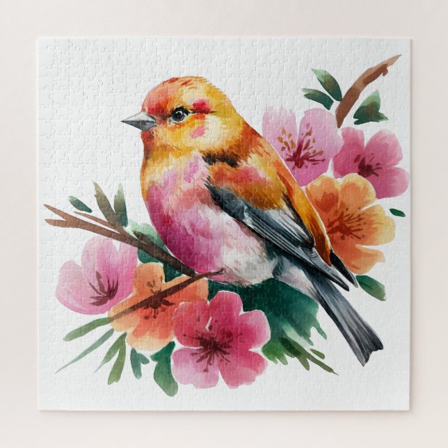 Puzzle Pájaro de Flor Rosa (Vertical)