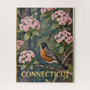 Puzzle Pájaro del estado de Connecticut y naturaleza de l