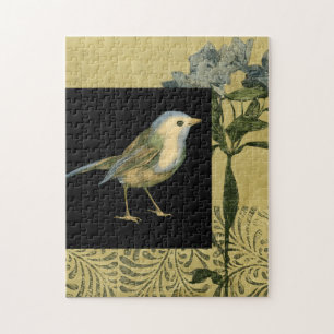 Puzzle Pájaro en fondo negro y vintage