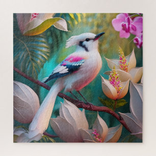 Puzzle Pájaro Fantasía de Cresta Blanca y Pecho Rosado