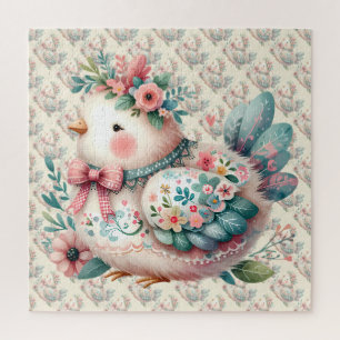 Puzzle Pájaro Folk Floral con Encanto Boho Pastel