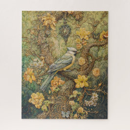 Puzzle Pájaro ordenado con deco floral dorado y victorian