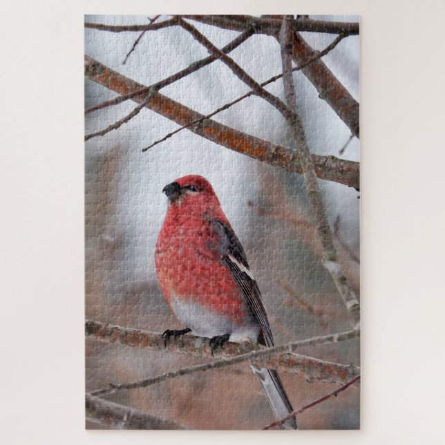 Puzzle Pájaro Rojo en Nieve de Invierno (Vertical)