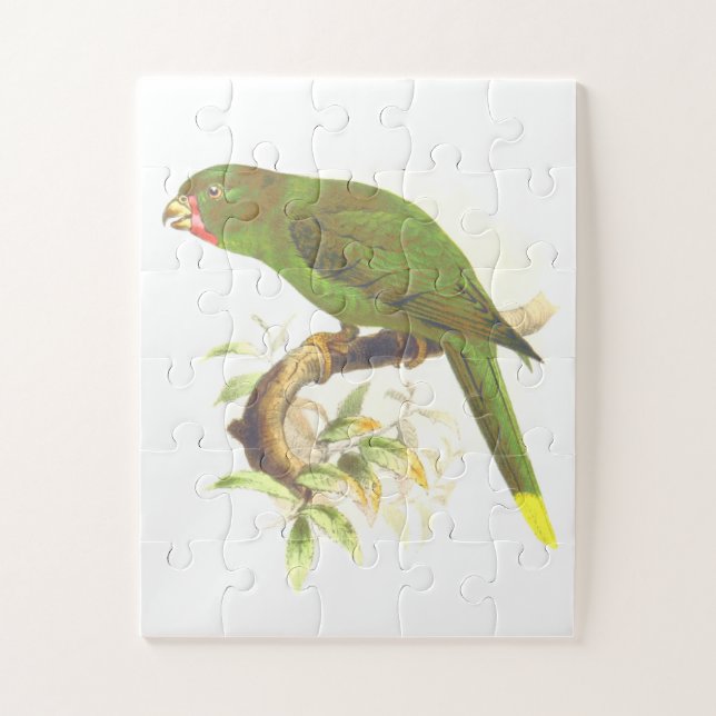 Puzzle Pájaro verde parecido a un loro encaramado en una  (Vertical)