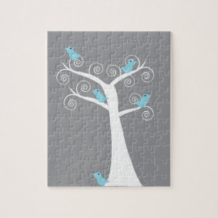 Puzzle Pájaros Azules Caprichosos en un Árbol Blanco con 