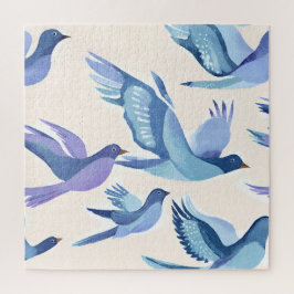 Puzzle Pájaros Azules Volando | Acuarela Moderna