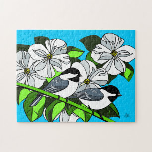 Puzzle Pájaros carboneros y flores