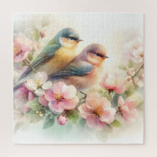 Puzzle Pájaros de amor dulces flores pastel de primavera