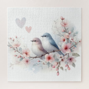 Puzzle Pájaros de amor romántico rama de flor de cerezo
