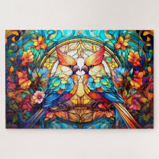 Puzzle Pájaros en vidrio emplomado y acuarela