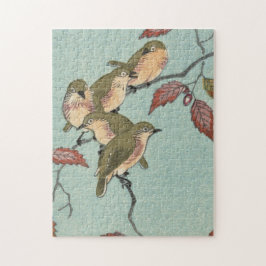 Puzzle Pájaros japoneses del verde del Bello Artes del