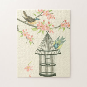 Puzzle Pájaros pequeños encaramados en una rama y en una