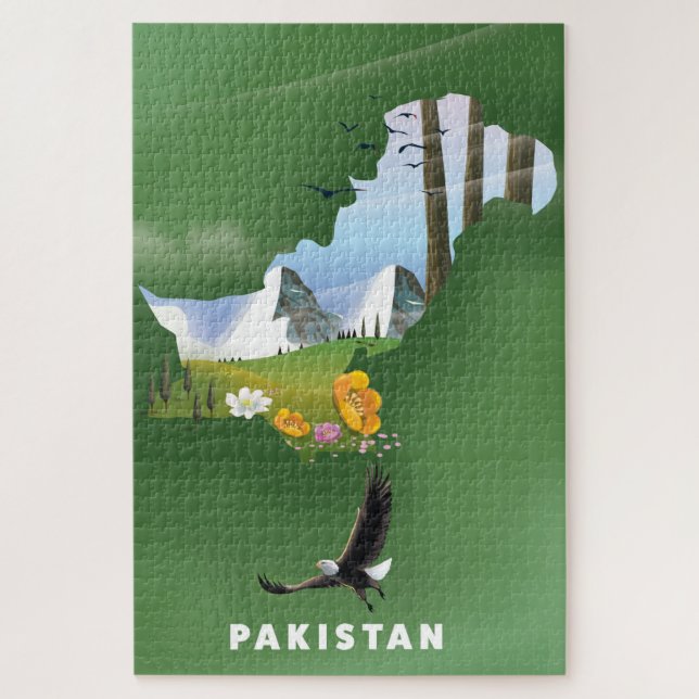 Puzzle Pakistán ilustró un mapa de viajes. (Vertical)