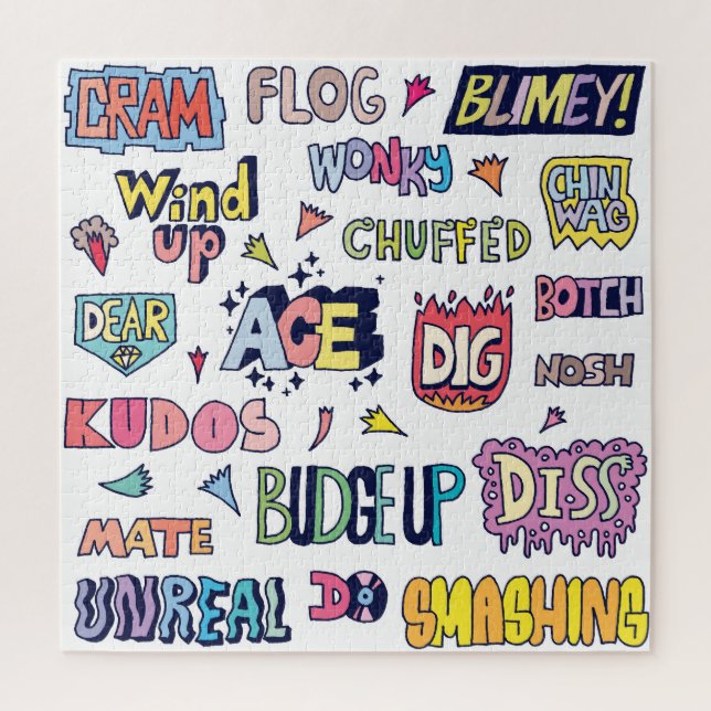 Puzzle Palabras en jerga inglesa, letras en doodle (Vertical)