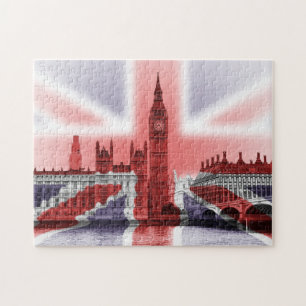 Puzzle Palacio de Westminster envuelto con bandera Union 