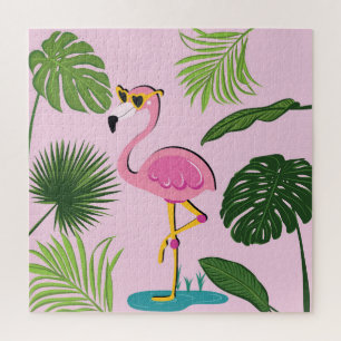 Puzzle Palm Flamingo deja diseño tropical