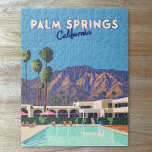 Puzzle Palm Springs California Pool Hotel Trees Retro<br><div class="desc">Descubra un moderno hotel de mediados de siglo,  con piscina y palmeras en Palm Springs,  frente a las montañas de San Jacinto de California.</div>