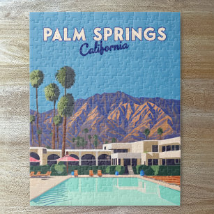 Puzzle Palm Springs California Pool Hotel Trees Retro