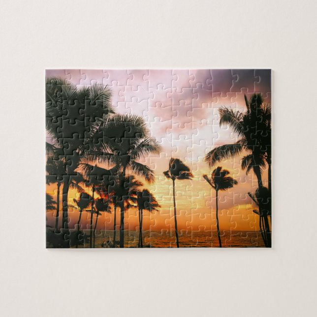 Puzzle Palm Trees de Playa Hawaii Sunset - Viaje de Hawái (Horizontal)