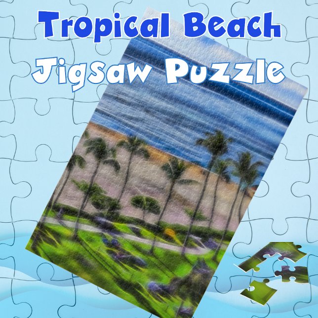 Puzzle Palm Trees Ocean View Hawaiian Vacation (Tropical Beach Palm Trees Jigsaw Puzzle)
