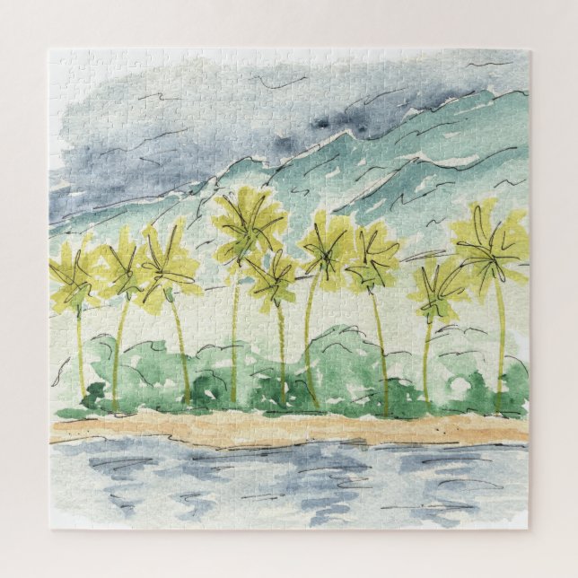 Puzzle Palm Trees Santa Barbara California Watercolor (Vertical)