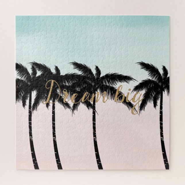 Puzzle Palm Trees Tropicales Mint Pink Ombre de oro sueña (Vertical)