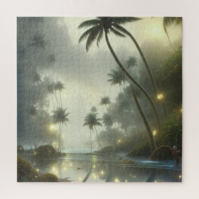 Puzzle Palm Trees y Ocean Foggy Day (Vertical)