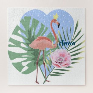 Puzzle Palma de hoja tropical Flamingo rosa