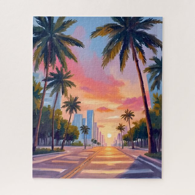 Puzzle Palmeras de la puesta de sol de Miami (Vertical)