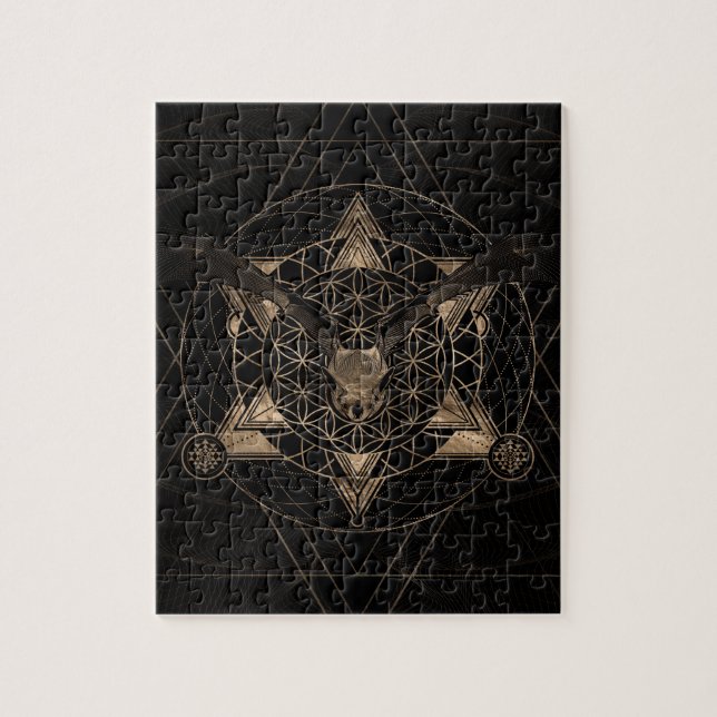 Puzzle Palo en geometría sagrada - negro y oro (Vertical)