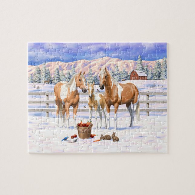 Puzzle Palomino Pinto Paint Quarter Horarios En Nieve (Horizontal)