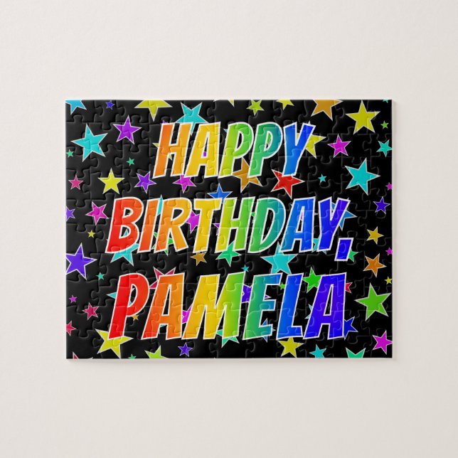 Puzzle "PAMELA" Nombre, Diversión "FELIZ CUMPLEAÑOS" (Horizontal)