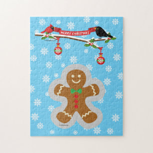 Puzzle Pan de jengibre, copos de nieve y aves