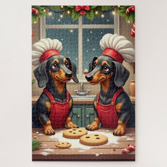 Puzzle Panaderos de galletas de Navidad Dachshund Pintura (Vertical)
