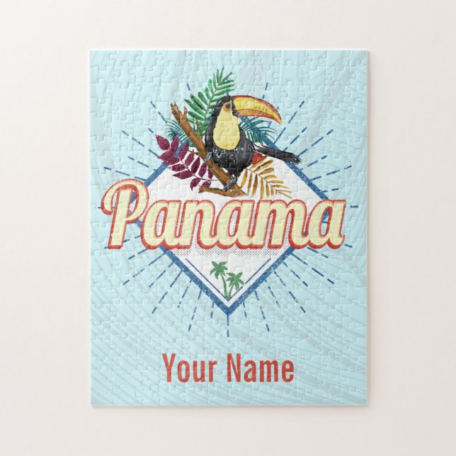 Puzzle Panamá Ciudad Toucan Retro Palm Trees Vintage (Vertical)