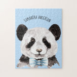 Puzzle Panda Acuático Moderno Con Nombre Y Azul Pastel<br><div class="desc">Panda Acuático Moderno Con Nombre Y Azul Pastel</div>