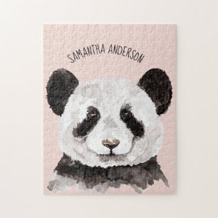 Puzzle Panda Acuático Moderno Con Nombre Y Rosa Pastel