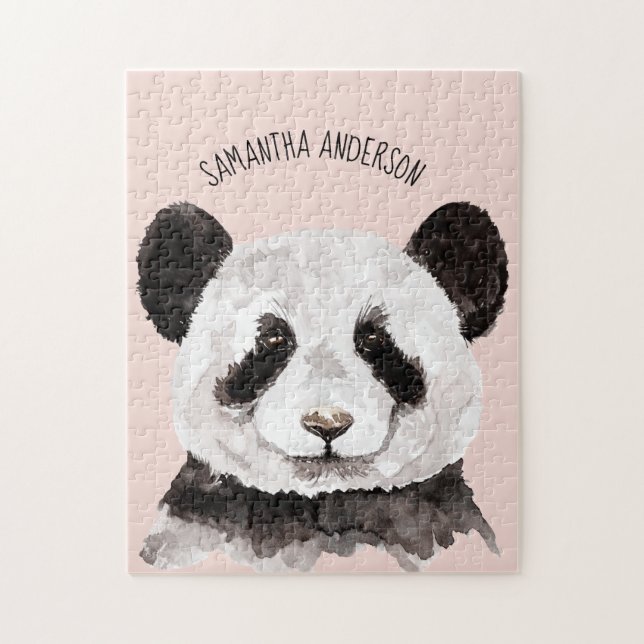 Puzzle Panda Acuático Moderno Con Nombre Y Rosa Pastel (Vertical)