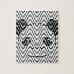Puzzle Panda Bear Face On Wave Pattern