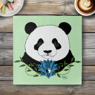 Puzzle Panda Bear Lotus Flower Blue