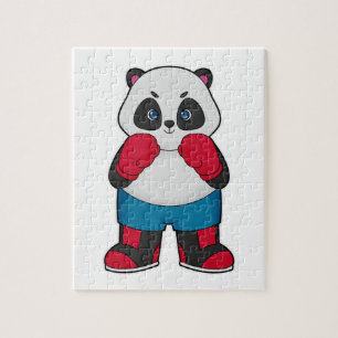 Puzzle Panda como boxeador con guantes de boxeo