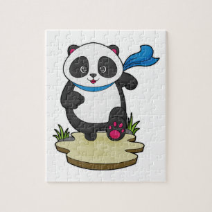 Puzzle Panda como corredor con bufanda