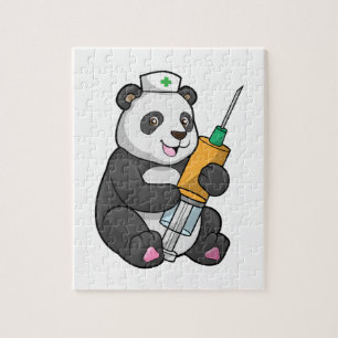 Puzzle Panda como enfermera con jeringas
