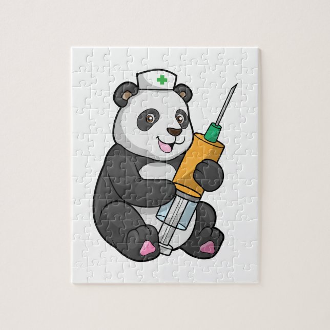 Puzzle Panda como enfermera con jeringas (Vertical)