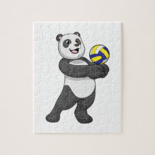 Puzzle Panda como jugador de voleibol con voleibol