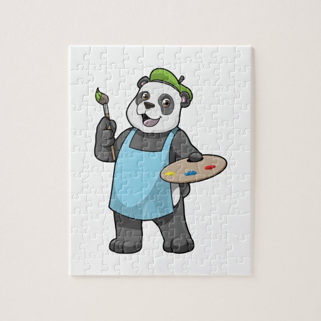 Puzzle Panda como pintador con pincel y color (Vertical)