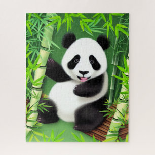 Puzzle Panda Cuta En Un Bosque De Bambú