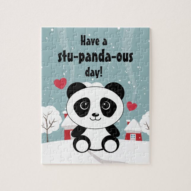 Puzzle Panda De Bebé Cuto En Gris De Nieve De Invierno (Vertical)